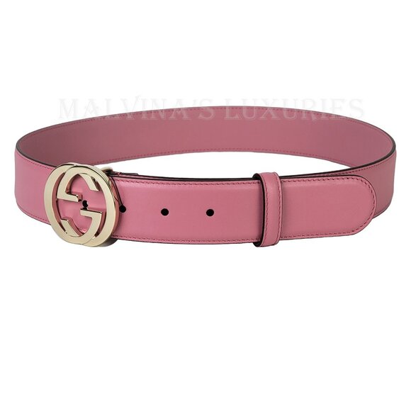 GUCCI BELT ‎546386 BLONDIE GG LOGO GOLDTONE BUCKLE PINK LEATHER sz 90/ 36